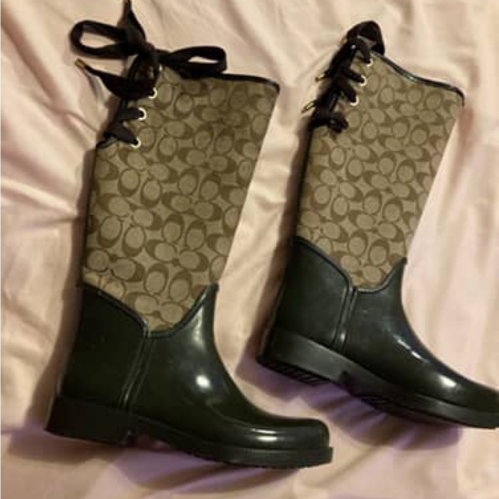 Coach Brown and Black Winter Rain Boots